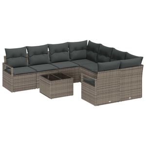 vidaXL Sofos komplektas su pagalve 9 pcs Pilka poliratanas