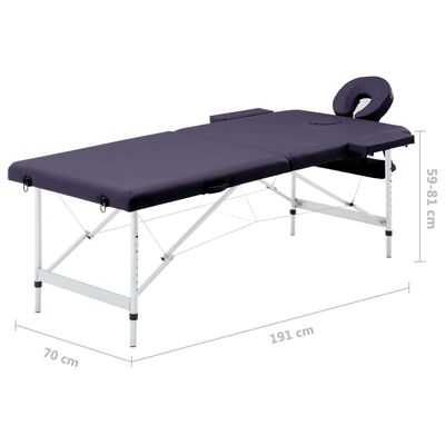 vidaXL Sulankstomas masažo stalas, violetinis, aliuminis, 2 zonų