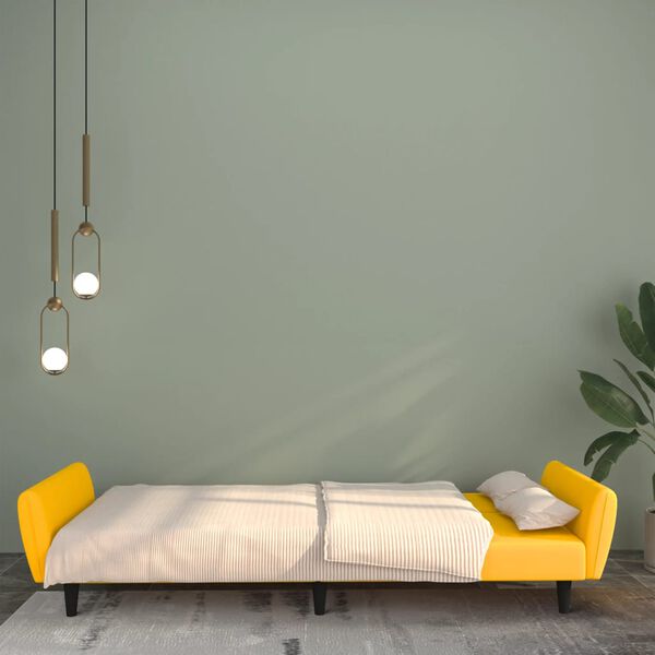 vidaXL Dvivietė sofa-lova, geltonos spalvos, aksomas
