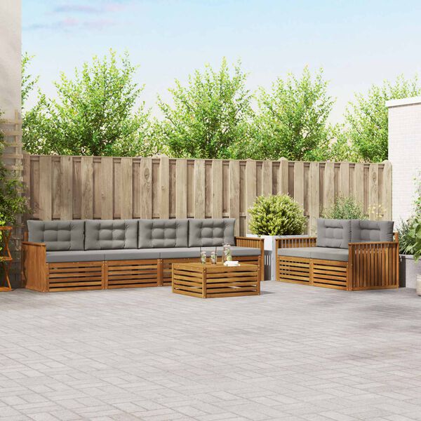 vidaXL Lauko sofos komplektas 7 pcs Natūrali ir &scaron;viesiai pilka