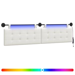 vidaXL Pakabinamas lovos galvūgalis Su LED &scaron;viesa Balta Dirbtinė oda