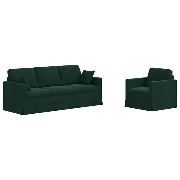 vidaXL Sofa 2 pcs Tamsiai žalia 198 x 78 x 80 cm Aksomas