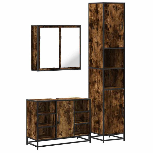 vidaXL Vonios baldų komplektas, 3 dalių, dūminio ąžuolo, mediena