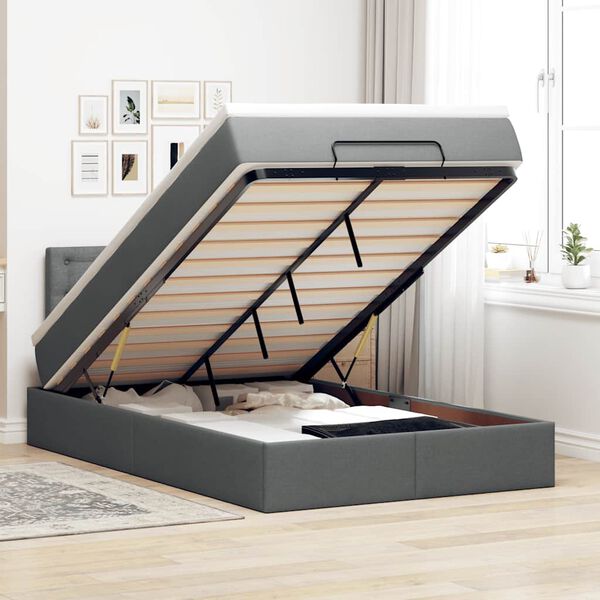 vidaXL Osmanų lova su čiužiniu ir LED tamsiai pilkas 120x190cm audinys