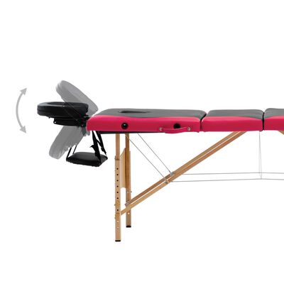 vidaXL Sulankstomas masažo stalas, juodas ir rožinis, mediena, 4 zonų