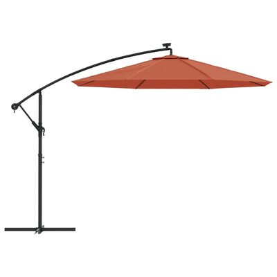 vidaXL Gembės formos skėtis su LED ir plieniniu stulpu, terakota
