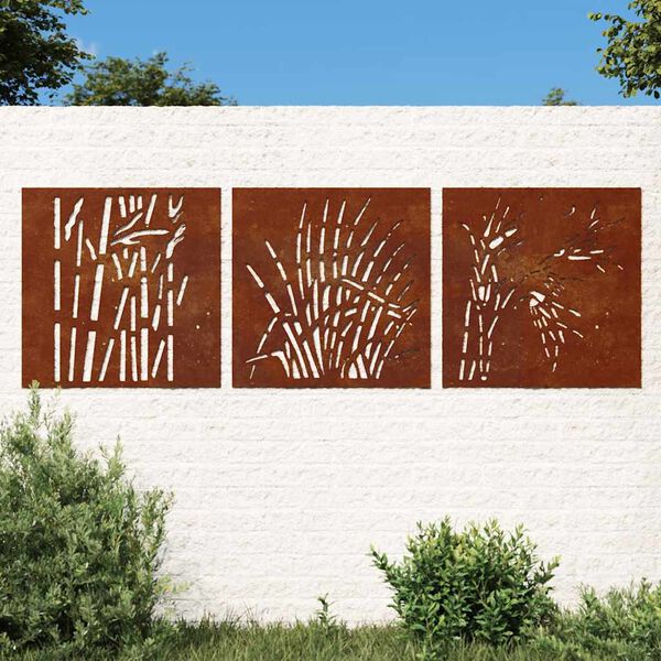 vidaXL Sodo sienos dekoracija, 3 dalių, 55x55cm, corten plienas