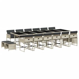 vidaXL Sodo komplektas su pagalvėlėmis, 17 dalių, pilkas, poliratanas