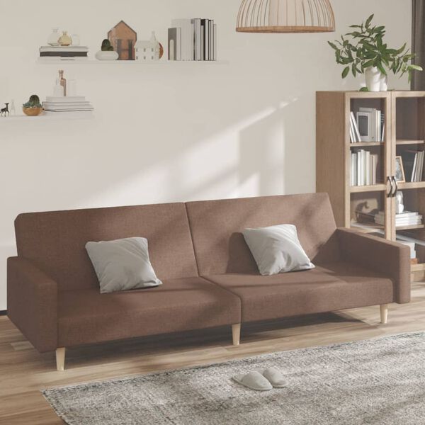 vidaXL Dvivietė sofa-lova, rudos spalvos, audinys
