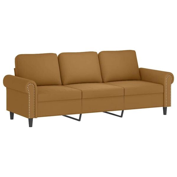 vidaXL Trivietė sofa su pakoja, rudos spalvos, 180cm, aksomas