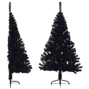 vidaXL Dirbtinė pusinė Kalėdų eglutė su stovu, juoda, 120cm, PVC