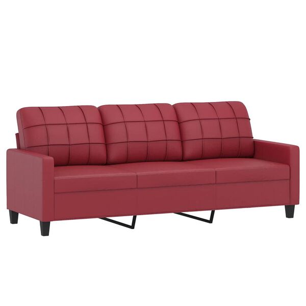vidaXL Trivietė sofa su pagalvėlėmis, vyno, 180cm, dirbtinė oda