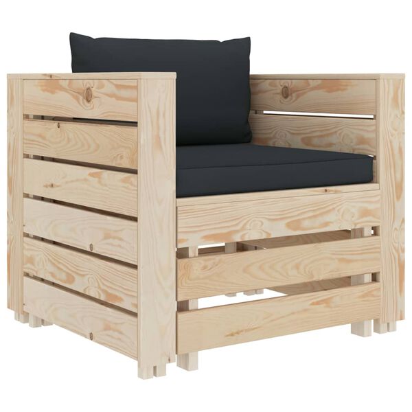 vidaXL Poilsio komplektas su antracito pagalvėmis, 2 dalių, mediena