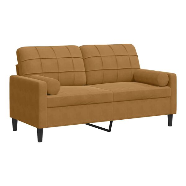 vidaXL Dvivietė sofa su pagalvėlėmis, rudos spalvos, 140cm, aksomas