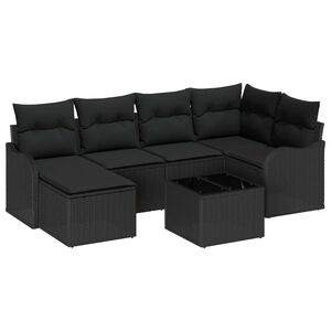 vidaXL Sodo Sofų Rinkinys su pagalve 7 pcs Juoda Poli ratanas