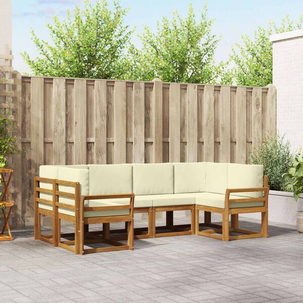 vidaXL Lauko sofos komplektas su pagalve 6 pcs Natūralus ir grietinėlė