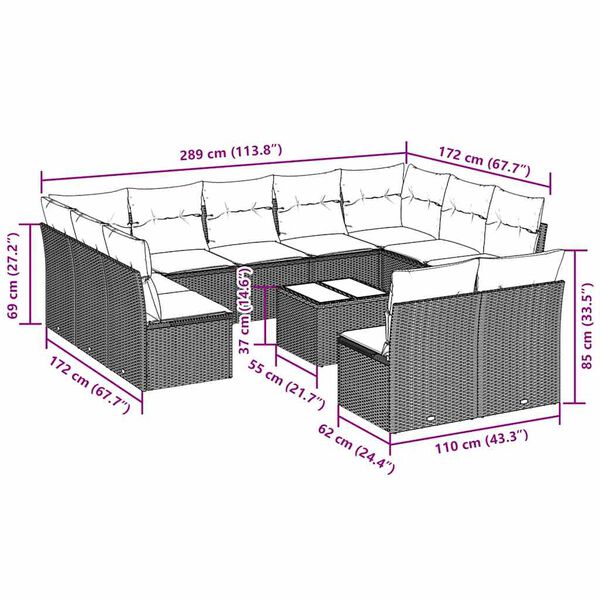 vidaXL Sodo komplektas su pagalvėlėmis, 12 dalių, pilkas, poliratanas