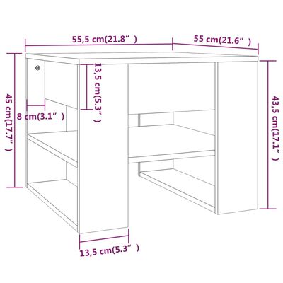 vidaXL Kavos staliukas, pilkas ąžuolo, 55,5x55x45cm, apdirbta mediena