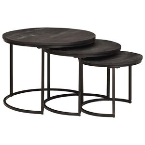 vidaXL Sudediami kavos stalai 3 pcs Kietas mango medis ir plienas