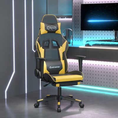 vidaXL Žaidimų kėdė su pakoja, juoda ir auksinė, dirbtinė oda