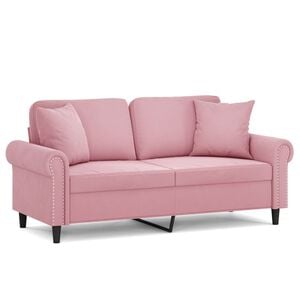 vidaXL Dvivietė sofa su pagalvėlėmis, rožinės spalvos, 140cm, aksomas