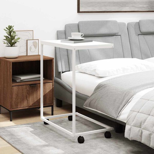 vidaXL &Scaron;oninis staliukas su ratukais, baltas, 55x35x70cm, mediena