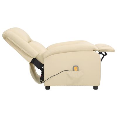 vidaXL Elektrinis masažinis krėslas, kreminės spalvos, tikra oda