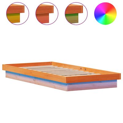 vidaXL LED lovos rėmas, vaško rudas, 90x200cm, pušies medienos masyvas