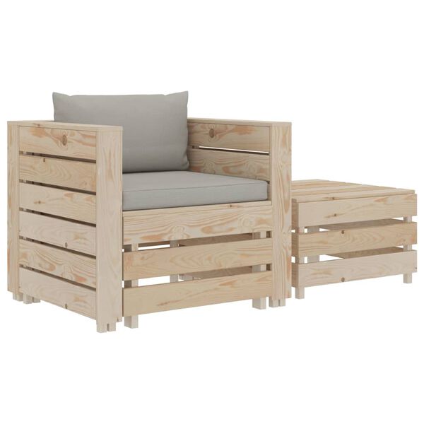 vidaXL Poilsio komplektas su taupe pagalvėlėmis, 2 dalių, mediena