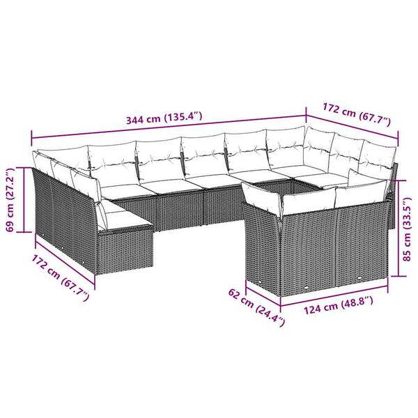 vidaXL Sodo komplektas su pagalvėlėmis, 12 dalių, rudas, poliratanas