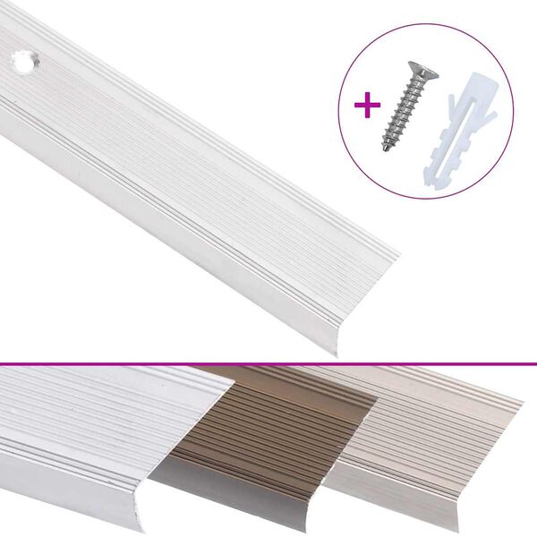 vidaXL Profiliai laiptams, 15vnt., sidabro, 100cm, aliuminis, L formos