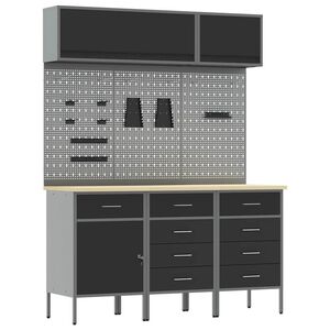 vidaXL Darbo spintos rinkinys su stalčių su saugykla 8 pcs Juoda