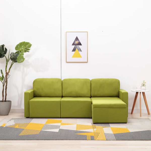 vidaXL Trivietė modulinė sofa-lova, žalios spalvos, audinys