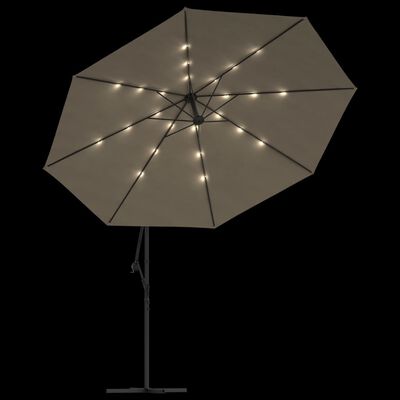 vidaXL Gemb. form. skėt. su LED lemp. ir met. stulp., taupe sp., 350cm