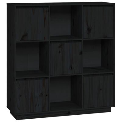 vidaXL Komoda, juodos spalvos, 110,5x35x117cm, pušies medienos masyvas