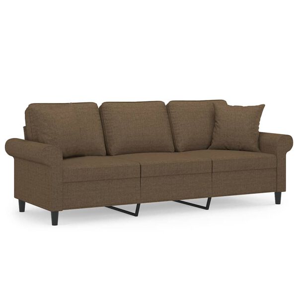 vidaXL Trivietė sofa su pagalvėmis, ruda, 180cm, audinys