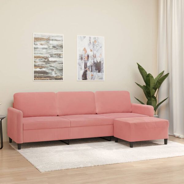 vidaXL Trivietė sofa su pakoja, rožinės spalvos, 210cm, aksomas
