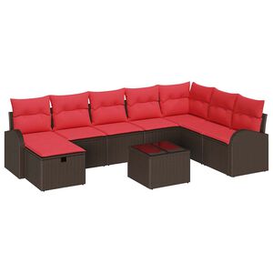 vidaXL Sofos komplektas su pagalve 9 pcs Ruda ir raudona poliratanas