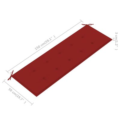 vidaXL Sodo suoliukas su raudona pagalvėle, 150cm, tikmedžio masyvas