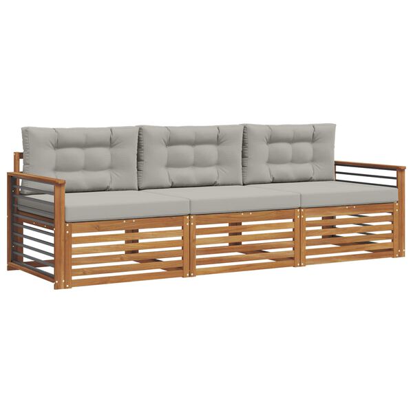 vidaXL Lauko sofos komplektas 3 pcs Natūrali ir &scaron;viesiai pilka