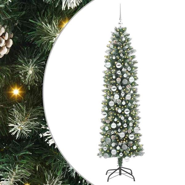 vidaXL Dirbtinis lieknas Kalėdų medis su 300 LED Žalia ir balta 180 cm