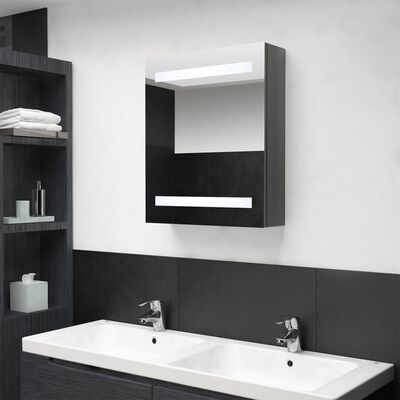 vidaXL Veidrodinė vonios spintelė su LED, pilka, 50x14x60cm, blizgi
