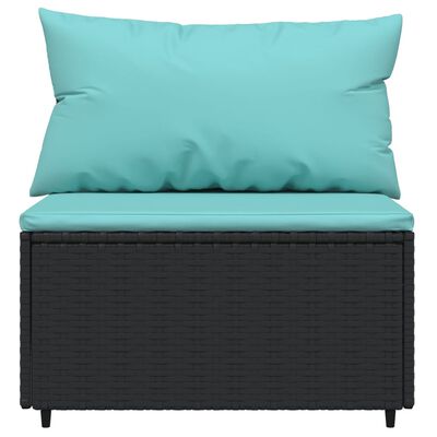 vidaXL Vidurinės sofos dalys su pagalvėmis, 2vnt., juodos, poliratanas