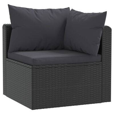 vidaXL Sodo baldų komplektas su pagalvėmis, 9 dalių, juodas, ratanas