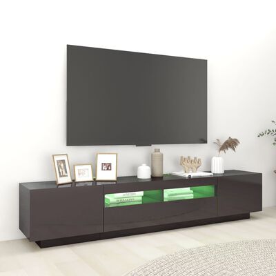vidaXL TV spintelė su LED apšvietimu, pilka, 200x35x40cm, blizgi