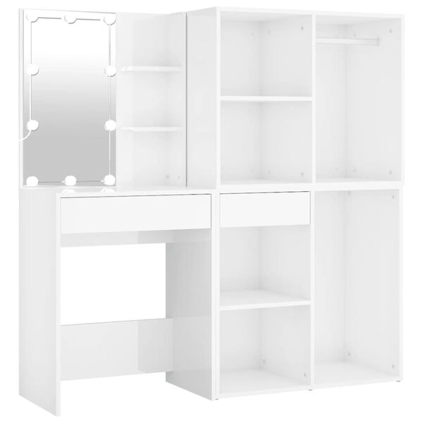 vidaXL Kosmetinis staliukas su LED ir 2 spintelėmis, baltas, mediena