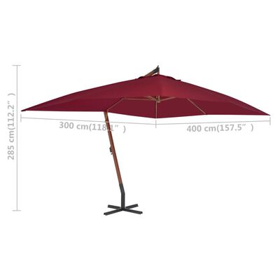vidaXL Gembinis skėtis su mediniu stulpu, tamsiai raudonas, 400x300cm