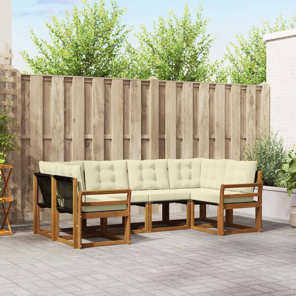 vidaXL Lauko sofos komplektas su pagalve 6 pcs Natūralus ir grietinėlė