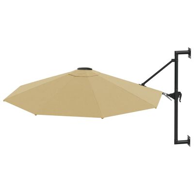 vidaXL Prie sienos montuojamas skėtis su stulpu, 300 cm, taupe sp.