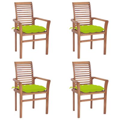 vidaXL Valgomojo kėdės su žaliomis pagalvėlėmis, 4vnt., tikmedis